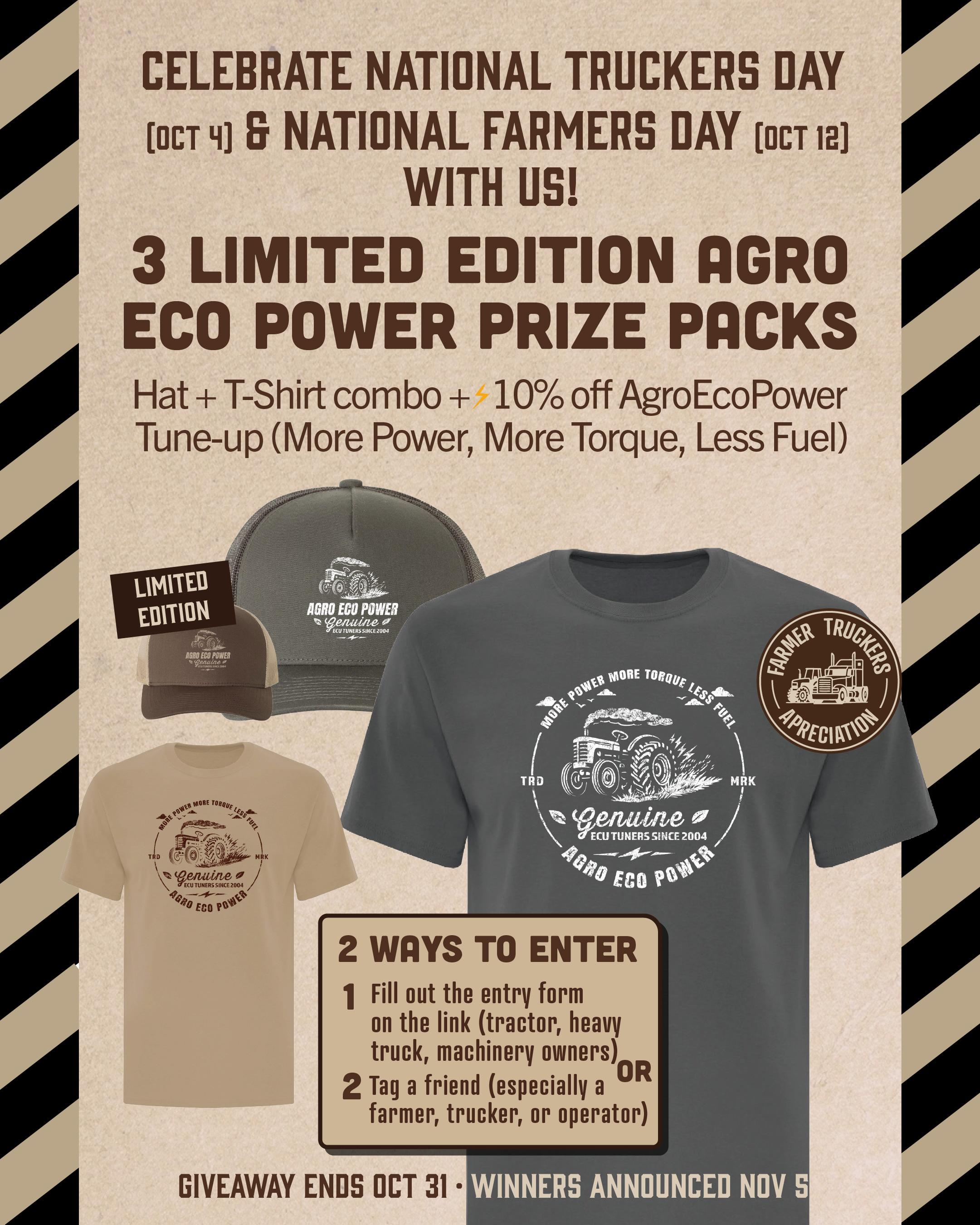 AgroEcoPower giveaway graphic with hats and shirts